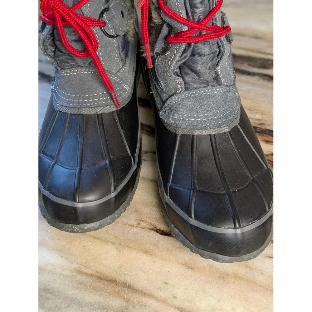 Womens Gray Black Quilted Faux Fur Trim Snow Duck‎ Boots Size 7B Waterproof Cold